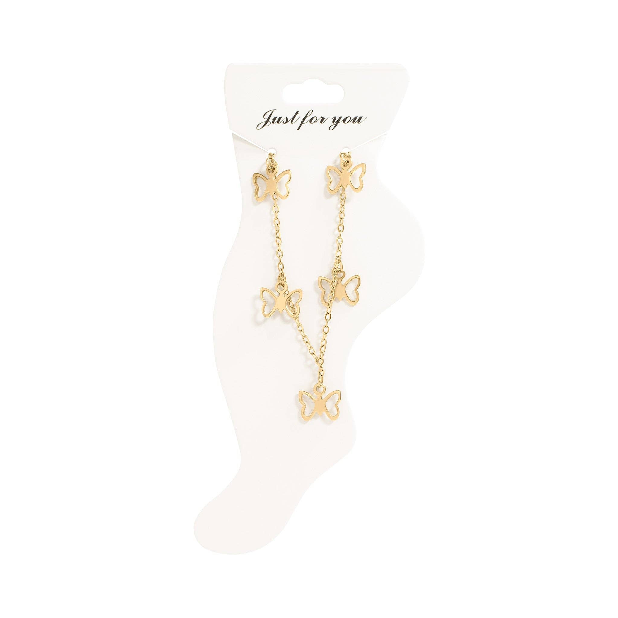 18K Gold PVD Stainless Steel Butterfly Charm Anklet