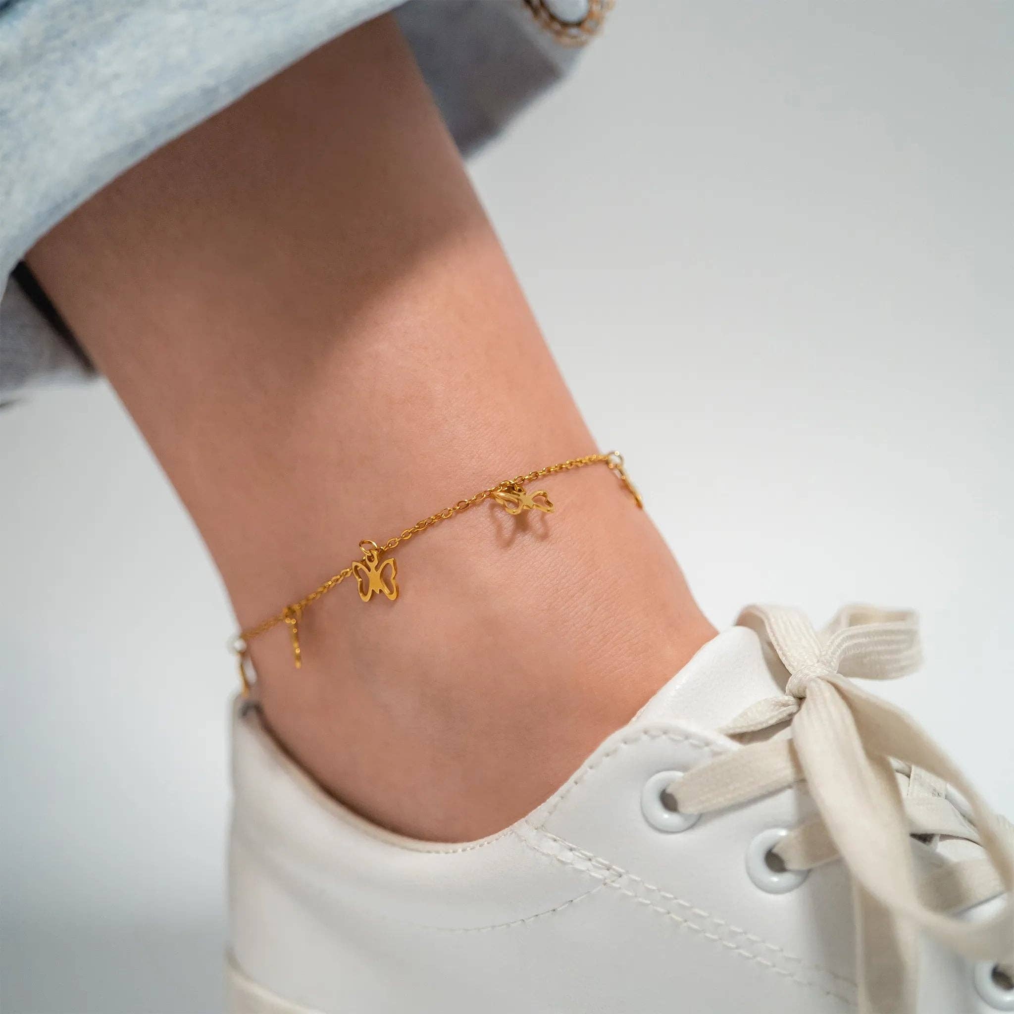 18K Gold PVD Stainless Steel Butterfly Charm Anklet