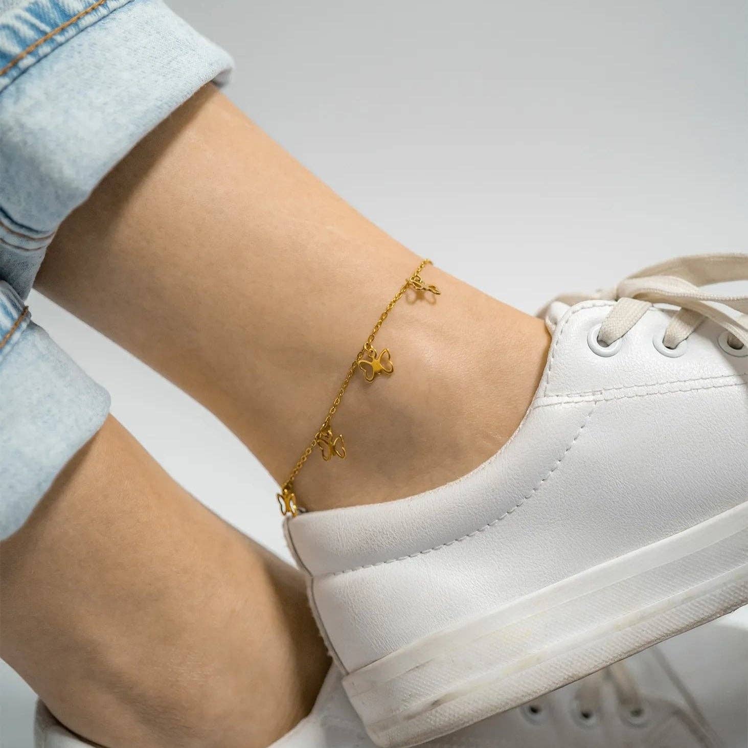 18K Gold PVD Stainless Steel Butterfly Charm Anklet