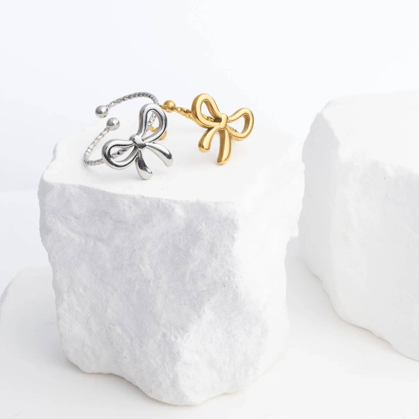 18K Gold PVD Stainless Steel Adjustable Bow Ring