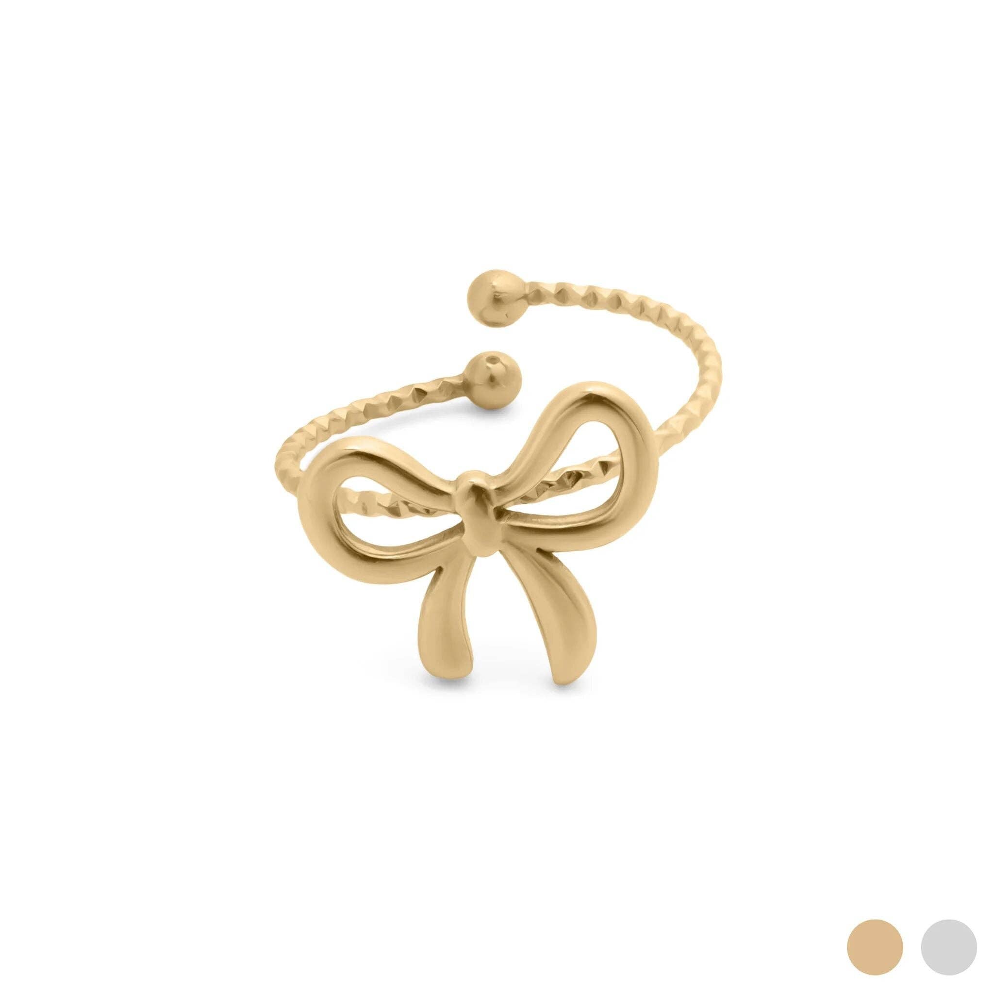 18K Gold PVD Stainless Steel Adjustable Bow Ring