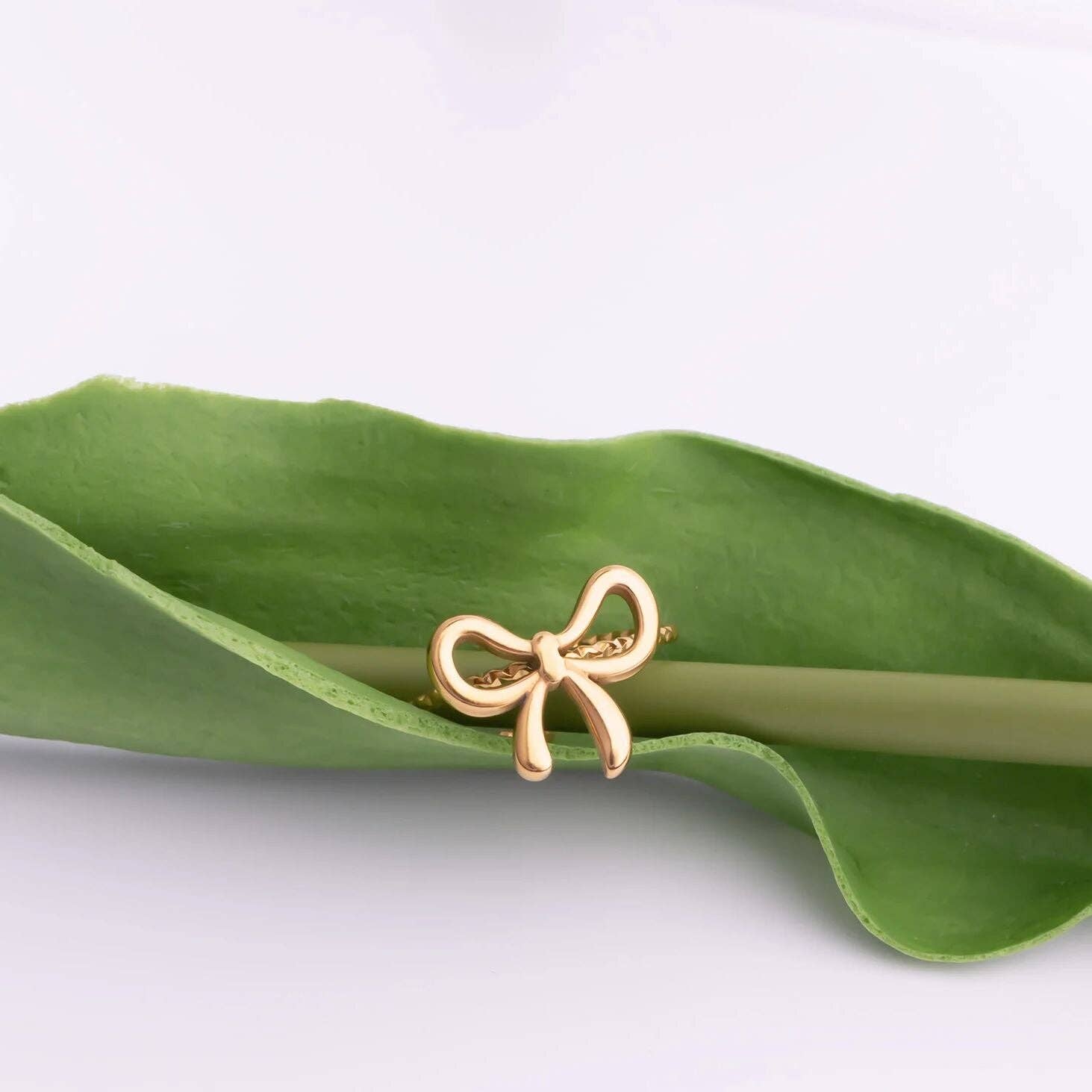 18K Gold PVD Stainless Steel Adjustable Bow Ring