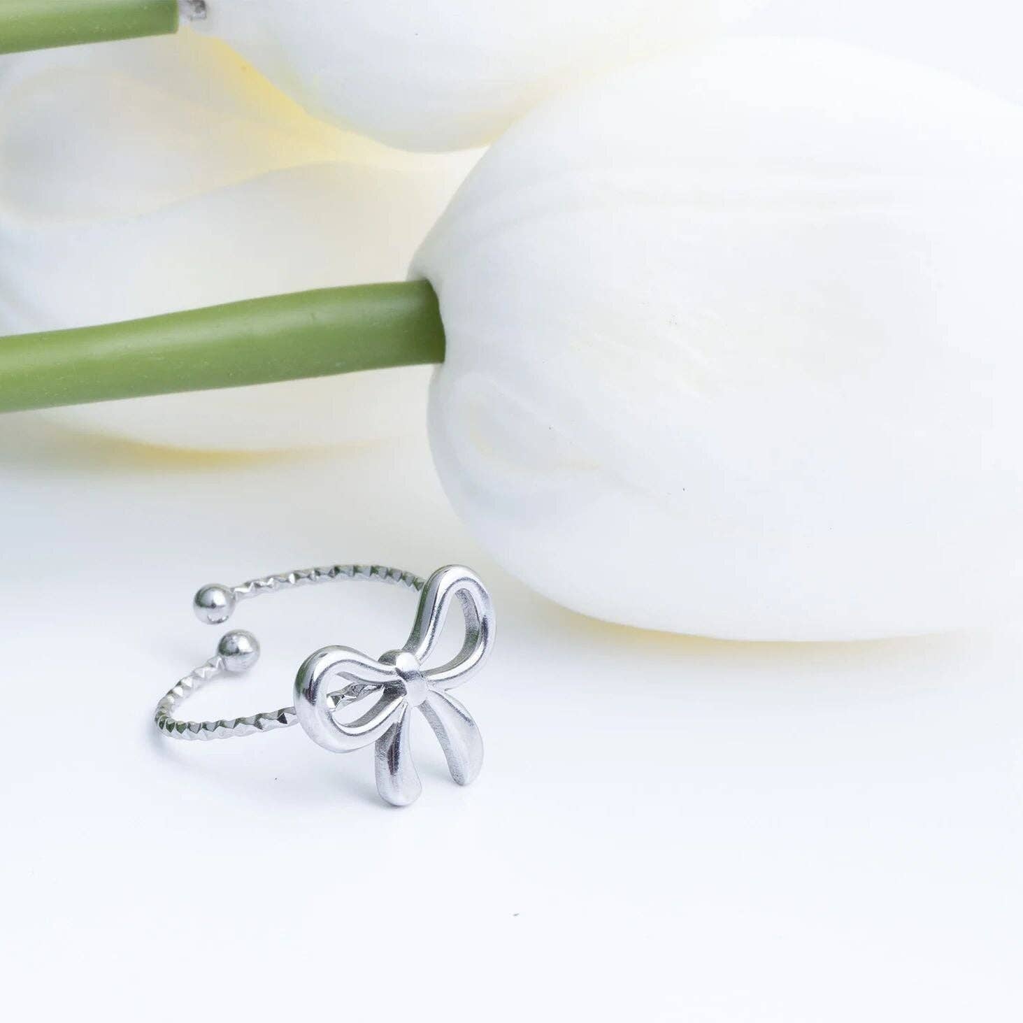 18K Gold PVD Stainless Steel Adjustable Bow Ring